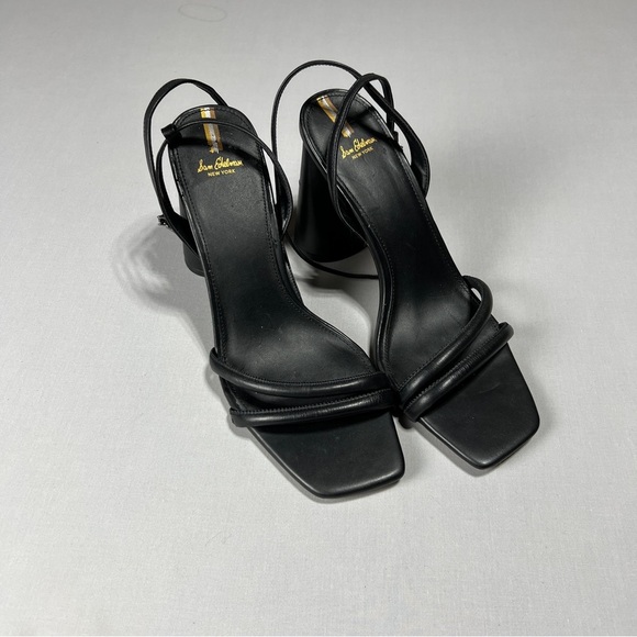 Sam Edelman Kia Leather Sculptural Heel Ankle Strap Sandals Women’s Black Sz 12 - Picture 1 of 10